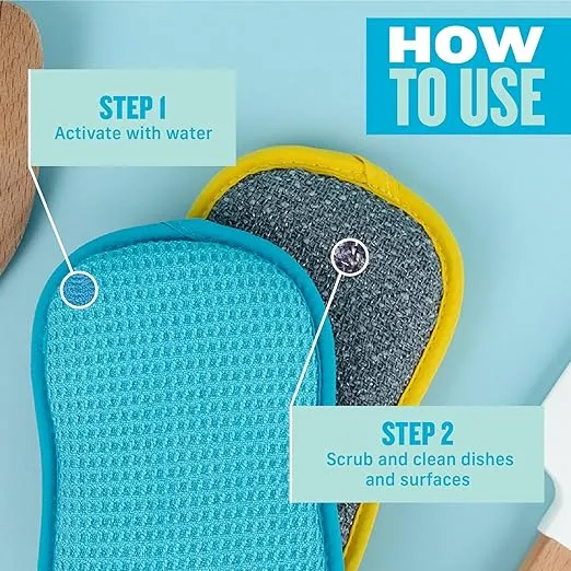 E-Cloth Washing Up Pad, Premium Microfiber Non-Scratch Kitchen Dish Scrubber Sponge, Ideal for Dish, Sink and Countertop Cleaning, 100 Wash Guarantee, Blue, 1 Pack