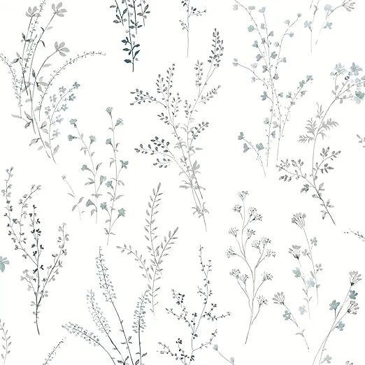 York Wallcoverings PSW1523RL Blue and Green Wildflower Sprigs Premium Peel and Stick Wallpaper