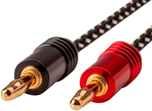 Monoprice Premium Braided Speaker Wire 14AWG - With Gold Plated Banana Plug Connectors - Affinity Series, 1 Pack, 3 Foot Red/Black