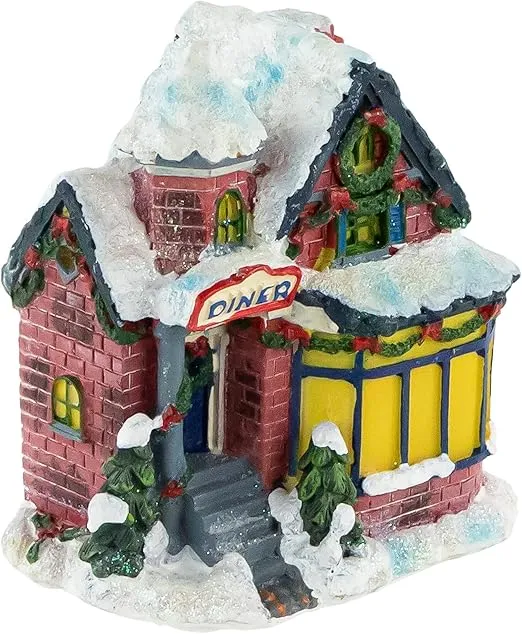 Northlight Snowy Christmas Diner Village Building, 4", Red