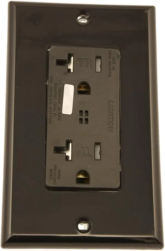 Leviton T7380-E 20 Amp, 125 Volt, Tamper Resistant, Decora Plus Duplex Surge Suppressor Receptacle, Straight Blade, Commercial Grade, Self Grounding, Black