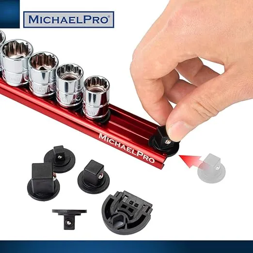 MichaelPro 3-Piece Aluminum Socket Organizer Rail Set- 1/4-inch, 3/8-Inch, and 1/2-Inch Drive Tool Socket Organizers Hold 46 Sockets, Heavy Duty Socket Storage | MP014001