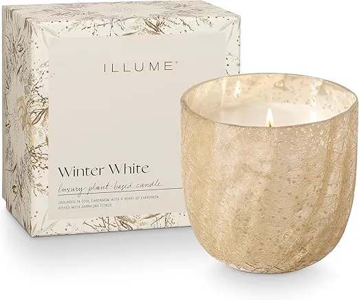 ILLUME Large Boxed Crackle Glass Candle, Winter White