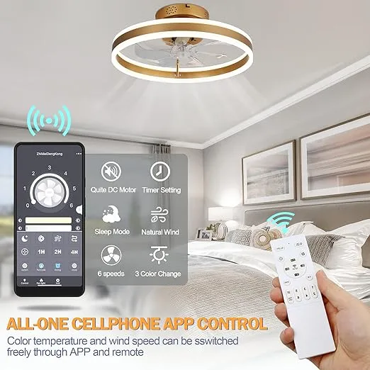 20 Inch Low Profile Ceiling Fans with Remote Control and APP,Kids Modern Indoor Ceiling Fan with Lights,3 Light Color Change and 6 Speeds for Bedroom, Living Room,Kitchen