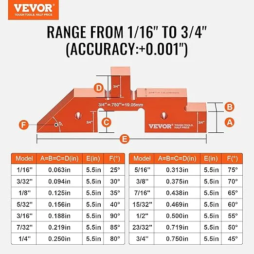VEVOR Router Table Setup Bars, 14 pcs, Precision Aluminum Setup Blocks Height Gauge Set, with Laser Engraved Size Markings Storage Case, Measuring Depth Height Angle, for Router Table Saw Accessories