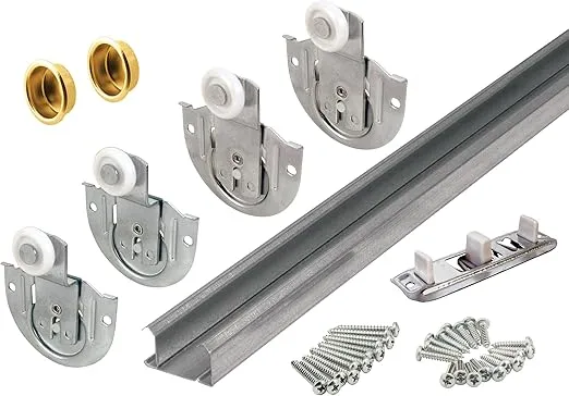 Prime-Line 163589 By-Pass Wardrobe Track Kit, 48 In. Opening, Dial-Adjusting Rollers, Steel, 7/8 In., Plastic Wheels (Single Pack)