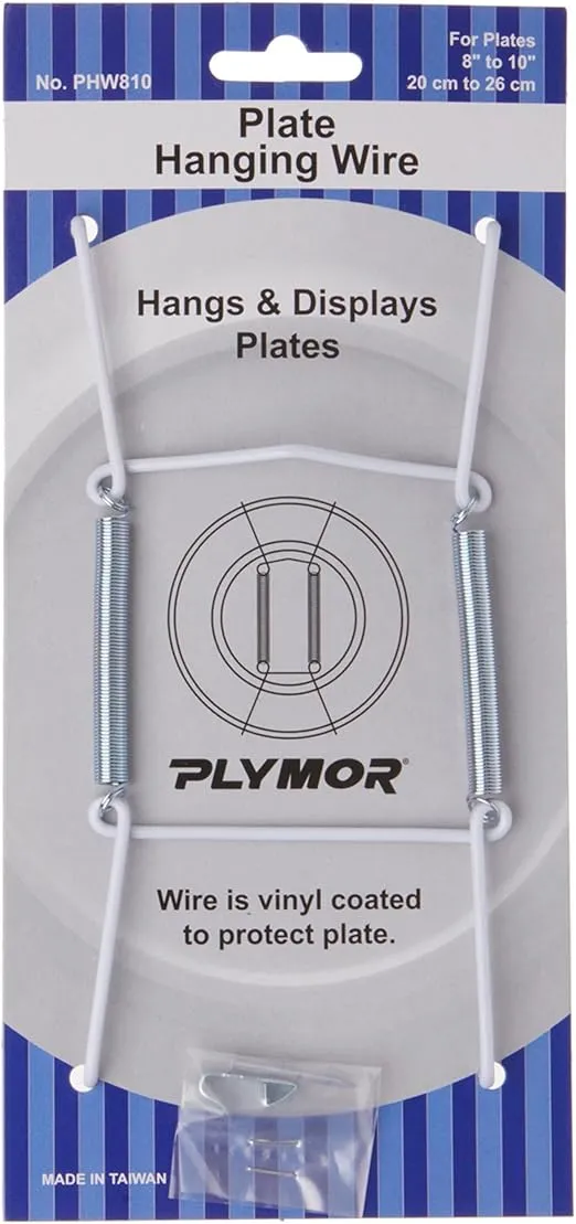 Plymor White Vinyl Finish Mountable Plate Hanger, 6.125" H x 3" W x 0.5" D (For Plates 8" - 10"), Pack of 2