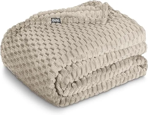 Bare Home Textured Fleece Microplush Blanket - Twin/Twin XL - Lightweight Blanket for Bed, Sofa, Couch, Movie Night, Camping, and Travel - Ultra Soft Warm Blanket (Twin/Twin XL, Waffle Oyster)