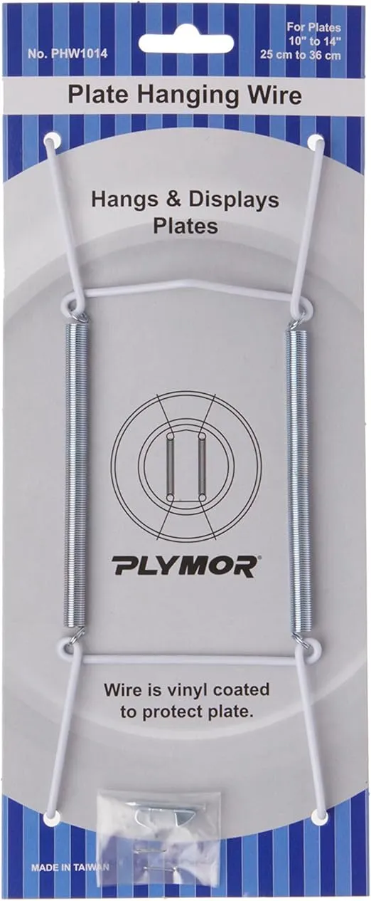 Plymor White Vinyl Finish Wall Mountable Plate Hanger, 8" H x 3" W x 0.5" D (For Plates 10" - 14")