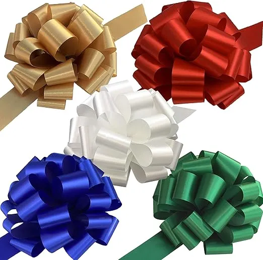 Gold, White, Green, Blue, Red Pull Bows for Gifts - 9" Wide, Set of 5, Christmas, Presents, Gift Basket, Birthday, Holiday Embellishments, Office, Fundraiser, Wreath, Swag, Easter