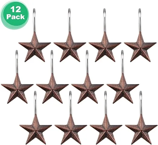 AGPtek Star Shower Curtain Hooks, 12PCS Anti Rust Decorative Resin Hooks for Bathroom, Baby Room, Bedroom, Living Room Decor (Star)