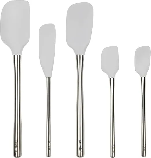 Tovolo Flex-Core Stainless Steel Handled Spatula Set of 5 for Meal Prep, Cooking, Baking, and More - Oyster Gray