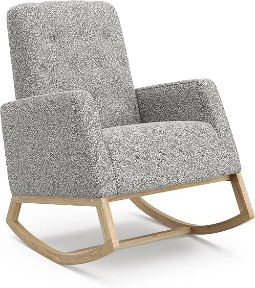 Storkcraft Northern Lights Nursery Rocker (Salt & Pepper Boucle) - Upholstered, Button-Tufted Rocking Chair for Nursery, Gentle Rocking Motion, Solid Wood Base