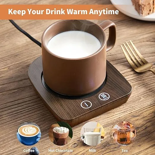 VOBAGA Imitation Wood Grain Coffee Cup Warmer & Mug Warmer for Desk, Electric Cup Beverage Warmer Plate with 3 Temperature Settings for Tea, Water, Cocoa, Milk with Auto Shut Off After 4 Hours