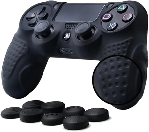 CHINFAI PS4 Controller DualShock4 Skin Grip Anti-Slip Silicone Cover Protector Case for Sony PS4/PS4 Slim/PS4 Pro Controller with 8 Thumb Grips (Black)