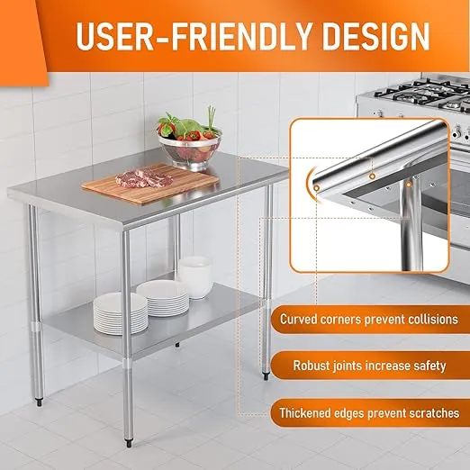 Stainless Steel Table for Prep & Work 24" X 36" inches with Adjustable Shelf, Commercial Workstations, Utility Table in Kitchen Garage Laundry Room Outdoor BBQ