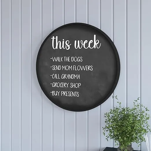 HBCY Creations 24" Round Black Wood Framed Wall Mounted Magnetic Chalkboards with Eraser and Chalk