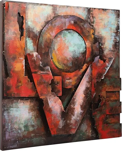 Empire Art Direct - PMO-130212-3232 Love Mixed Media Iron Hand Painted Dimensional Wall Art, 32" x 32" x 2.6", Ready to Hang