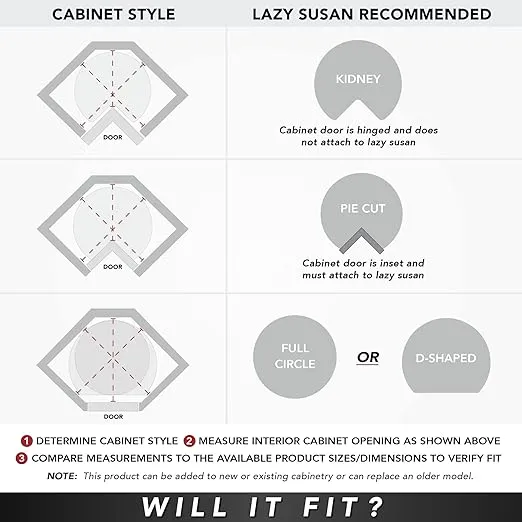 Rev-A-Shelf Polymer Kidney 2-Shelf Lazy Susan w/Bottom Mount Hardware for Corner Base Cabinets