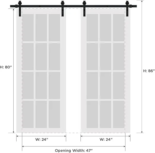 SARTODOORS Sturdy Double Barn Door 48 x 80 inches | Lucia 1299 Matte Black with Mirror | 13FT Rail Hangers Heavy Set | Solid Panel Interior Doors