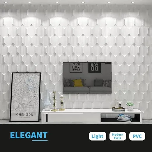 Art3dwallpanels PVC 3D Wall Panel for Interior Wall Décor, 19.7" x 19.7" Wall Decor PVC 3D Wall Panels, 3D Textured Wall Panels, Pack of 12 Tiles, White