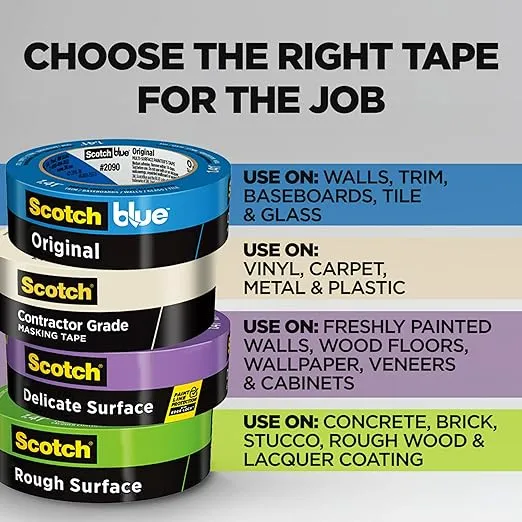 Scotch Contractor Grade Masking Tape, Tan, Tape for General Use, Multi-Surface Adhesive Tape, 0.94 Inches x 60.1 Yards, 6 Rolls