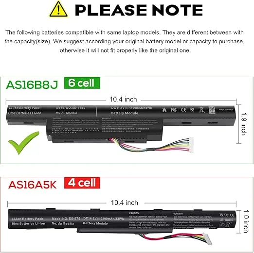 Fancy Buying AS16B8J Laptop Battery Compatible Acer Aspire E5-575G E5-575G-53VG 15.6" E5-575G-549D Series 3INR19/66-2 AS16B5J