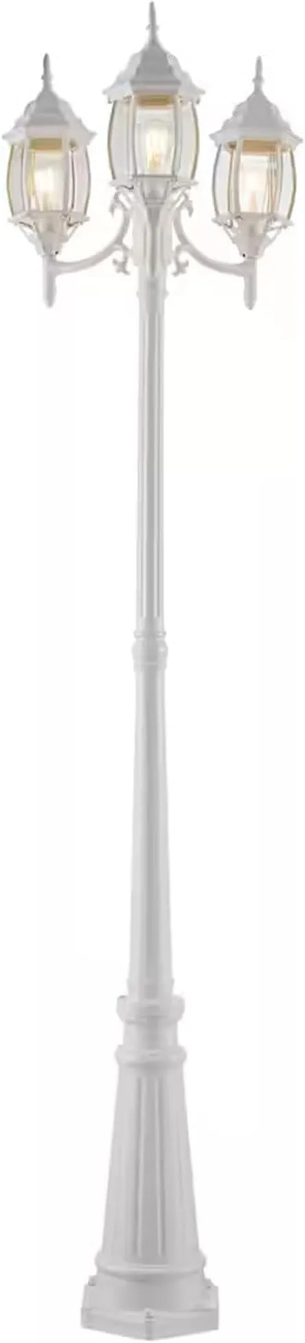 Noma Nobela Triple Head Aluminum Lamp Post 7 Foot Tall All-Weather Outdoor Classic Decor Lighting for Patios and Backyards, White