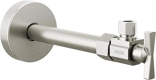 Delta Faucet 1/2" x 3/8" Angled Supply Stop Valve with Traditional Handle Brushed Nickel, Water Shut Off Valve, Brass Shut Off Valve, 1/4 Turn Shut Off Valve, Stainless DT022203-SS
