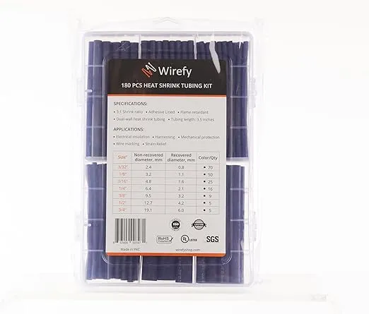 Wirefy Heat Shrink Tubing Kit 180 PCS - 3:1 Ratio Adhesive Lined, Wire Shrink Wrap Tubing - Industrial Heat-Shrink Tubing - Black - Shrink Wrap Tubing | Trusted UL Certification