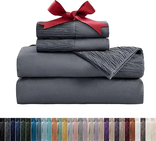 Bedsure King Size Sheets Grey - Soft Sheets for King Size Bed, 4 Pieces Hotel Luxury King Sheets, Easy Care Polyester Microfiber Cooling Bed Sheet Set