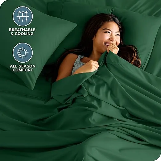 Bare Home Queen Sheet Set - Luxury 1800 Ultra-Soft Microfiber Queen Bed Sheets - Double Brushed - Deep Pockets - Easy Fit - 4 Piece Set - Bedding Sheets & Pillowcases (Queen, Forest Green)