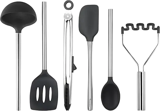 Tovolo 6-Piece Premium Silicone Utensil Set (Black): Essential Kitchen Tools | Sturdy Utensils for Home, Apartment, or College Dorms