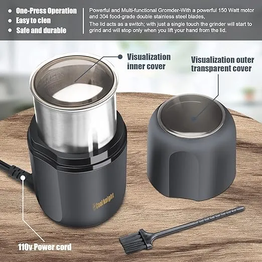 COOL KNIGHT Herb Grinder [large capacity/fast/Electric ]-Spice Herb Coffee Grinder with Pollen Catcher/- 7.5" (Grey)