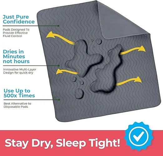 Utopia Bedding Waterproof Incontinence Bed Pads 34 x 36 Inches (Pack of 4, Gray), Washable and Reusable Underpads for Adults, Elderly and Pets, Absorbent Protective Pads