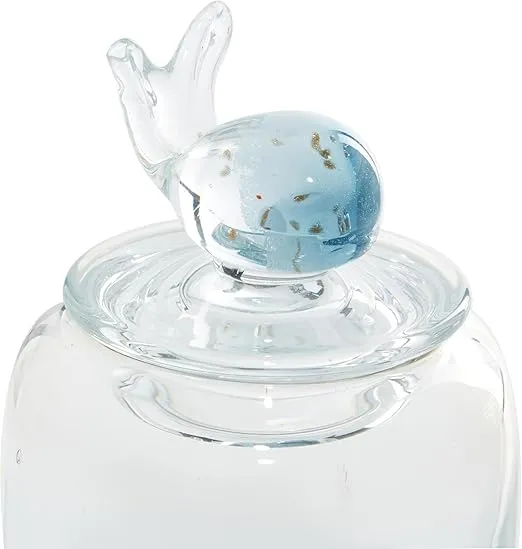 Deco 79 Glass Shell Handmade Living Room Decorative Jars Decorative Container with Whale and Seashell Tops, Set of 2 Jar with Lid 5"W, 9"H, Blue