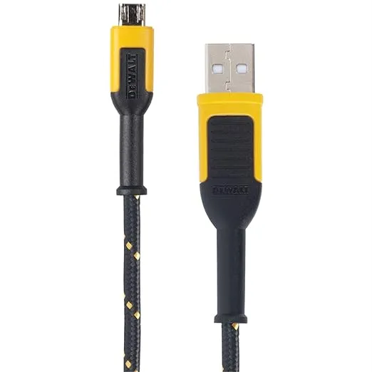 DEWALT Micro-USB to USB Cable — Reinforced Braided Micro-USB Cable — USB to Micro-USB Cable — Charger Cord Compatible with Android — Android Compatible Phone Charging Cable — 6 ft