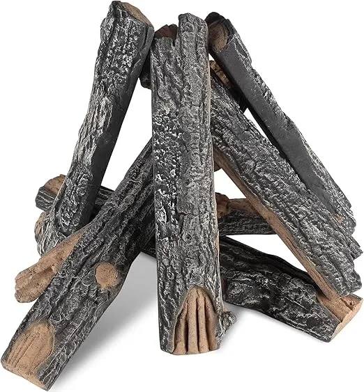 VEVOR 8 Pcs Oak Logs, Gas Fireplace Ceramic Logs for Fire Place, Heat-Resistant Wood Log Gas Realistic Logs, Stackable Wood Branches for Gas Fireplace, Firebowl Indoor or Outdoor