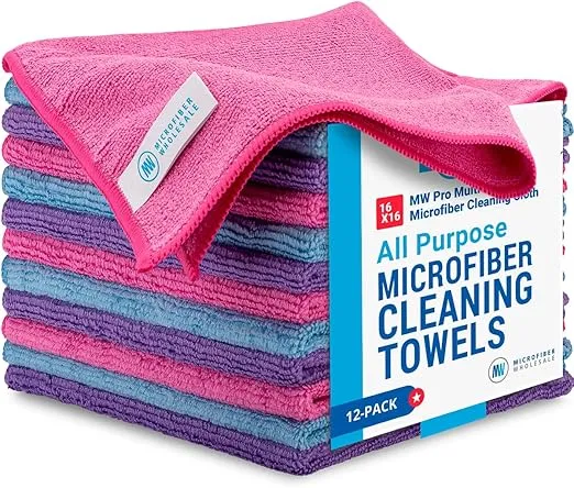 16" x 16" MW Pro Multi Surface Microfiber Towels (Pink, Purple, Blue)
