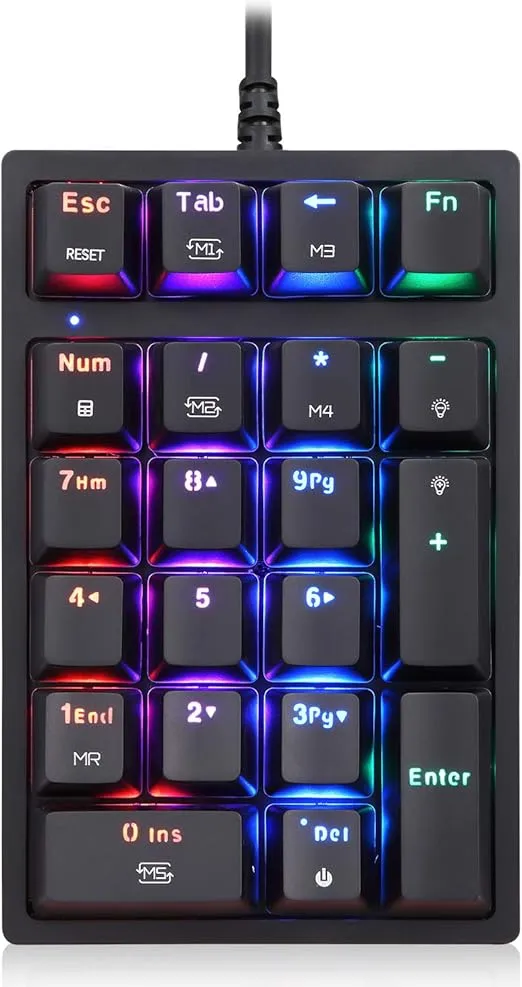 MOTOSPEED Macro Mechanical Numeric Keypad USB Wired 21 Keys Mini Numpad Portable Keypad RGB Backlight Gaming Keypad Extended Layout for Cashier(Fully Programmable Keys)