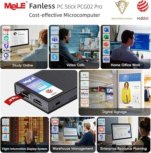 MeLE Fanless Stick PC PCG02 Pro N100 8GB/256GB, 2024 reddot Winner Mini Computer Stick Dual HDMI 4K 4266MHz LPDDR4 WiFi5 Gigabit Ethernet USB Type-C PD3.0 Slim PC on Business Office IOT Media Home