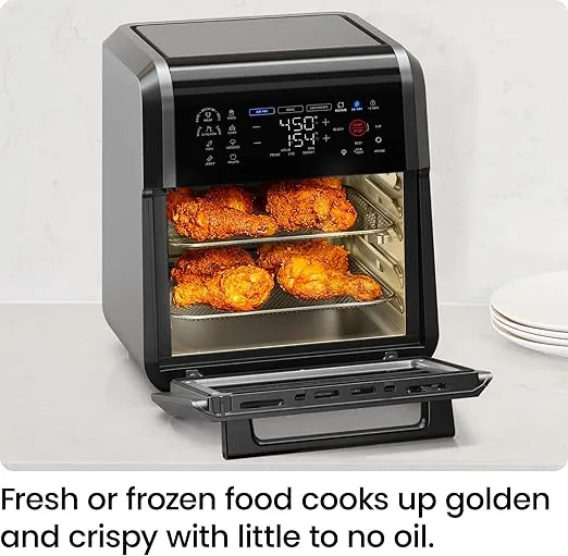 CHEFMAN ExacTemp™ 12 Quart 5-in-1 Air Fryer with Integrated Smart Cooking Thermometer, 28 Touchscreen Presets, Rotisserie, Dehydrator, Bake, XL Convection Oven with Auto Shutoff, Black