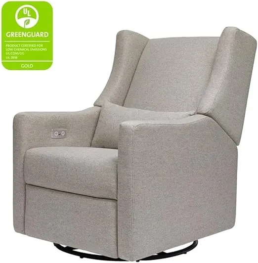 Babyletto Kiwi Electronic Power Recliner and Swivel Glider with USB Port in Performance Grey Eco-Weave, Water Repellent & Stain Resistant, Greenguard Gold and CertiPUR-US Certified