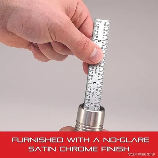 Starrett Spring Tempered Steel Rule with Satin Chrome Finish, Quick Reading and Inch Graduations - 6" Length, 4R Graduation Type, 3/64" Thickness - C604RE-6