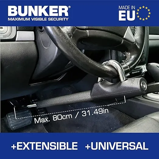 Bunker BB83/B High-end Steering Wheel Brake Pedal Lock, Up to 80cm, Easier and More Precise Adjustment, Heavy Dutty Universal Clutch Anti Theft Bar Lock Device for Car Truck Van, Motorhomes Camper