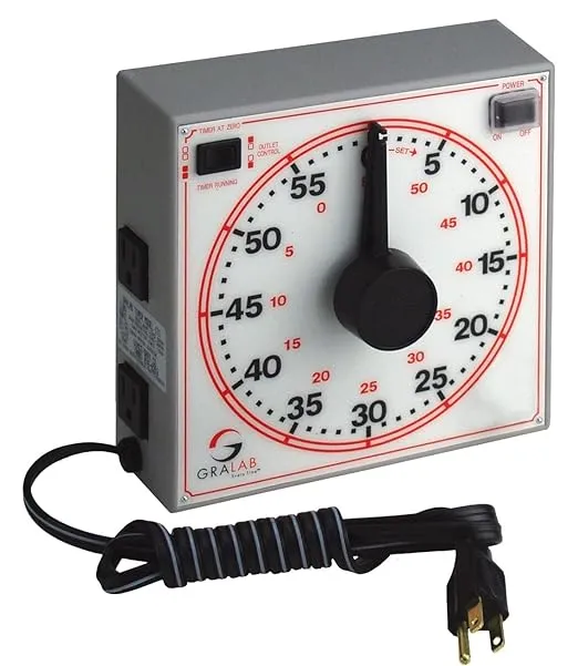 GraLab Model 171 60 Minute General Purpose Timer, 7-1/2" Length x 7-1/2" Width x 2-1/2" Height, +/-0.015% Accuracy