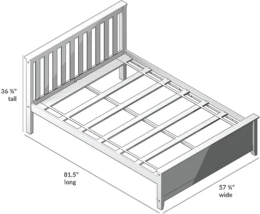 Plank+Beam Solid Wood Full Bed Frame, Platform Bed with Headboard, Grey