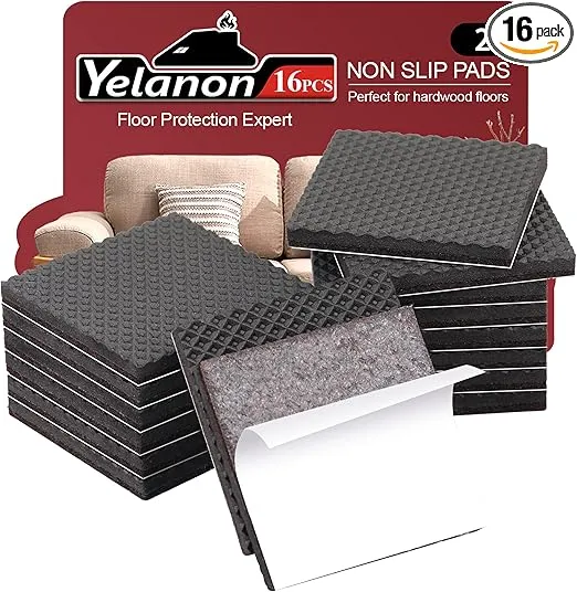 Yelanon Non Slip Furniture Pads-16pcs 2" Furniture Grippers Hardwood Floors Non Skid for Furniture Legs Self Adhesive Rubber - Feet Anti Slide Furniture Floors Protectors for Keep Couch Stoppers