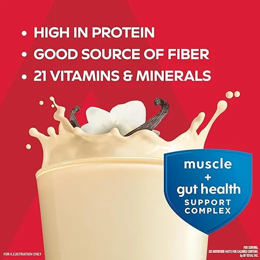 Atkins Strong High Protein Shake, Vanilla, 30g Protein, 7g Prebiotic Fiber, Muscle & Gut Health Support Complex, 12 Count