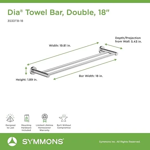 Symmons 353DTB-18 Dia 18 in. Double Towel Bar in Polished Chrome